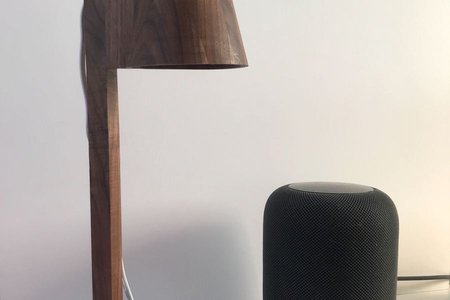 Walnut solid shade lamp